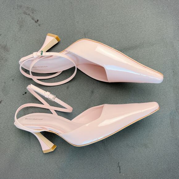 Reformation Natasha Powder Pink Patent Pumps Size 8 - Picture 4 of 5